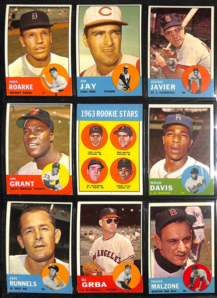 1963 Topps Baseball Partial Set - Includes of 543 of the 576 Cards in the Set w. Oliva Rookie Card & Yogi Berra (JSA Auction Letter)